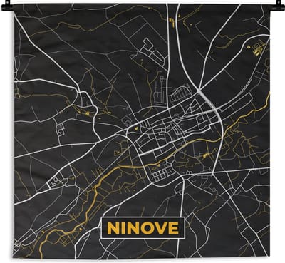 Wandkleed - Wanddoek - Goud - Kaart - Ninove - Stadskaart - Plattegrond - 180x180 cm - Wandtapijt