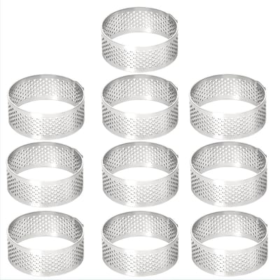 QTTVBTNA - RVS Kookring Set - Bakringen - ø 5 cm - Geperforeerde Mousse Ringen - Bakvorm voor Taartjes & Desserts - voor Taarten, Mousse, Taarten, Quiche - Zilver - 10 Stuks