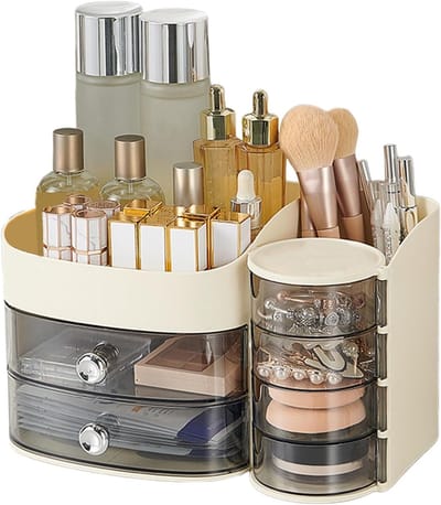 Huidverzorging Organizer - Cosmetica Opberger - Beauty Routine - Stofdichte Deksel - 19.5x21.5x19.5 cm - Geel