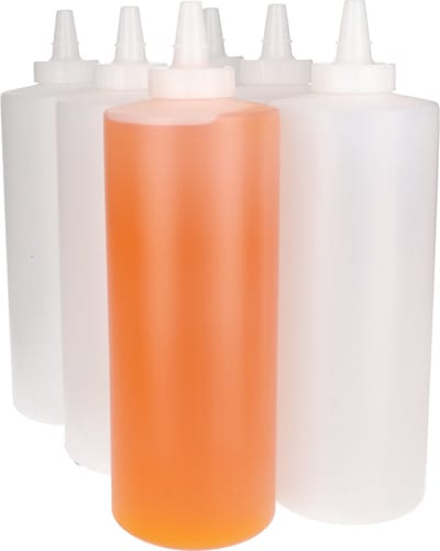 6 x Knijpbare Doseerfles 1000 ml mat doorzichtig met Tuitdop naturel- BPA Vrij - Niet Breekbaar - Plastic Flesjes Navulbaar - Met Dop - Lege Flessen - 6 stuks