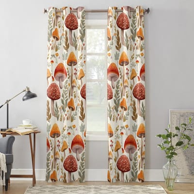 Herfst Paddenstoelen Planten Bladeren Retro Gordijnen voor Slaapkamer Woonkamer Raamgordijn Behandelingen Jaloezieën Keuken Huisdecoratie Draperieën 135W x 92H(cm) x1