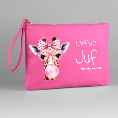 Roze juf etui- juf cadeau- einde schooljaar- liefste juf-giraf etui knal roze.