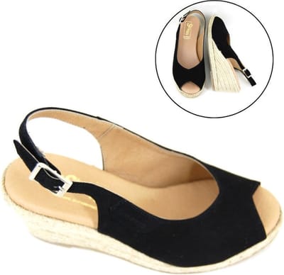 Stravers - Espadrilles Sandalen met Sleehak Maat 43 Zwart Grote Maten Dames Slingbacks