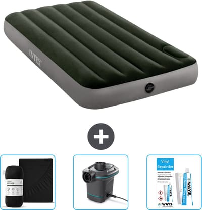 Intex Luchtbed - 1-Persoons - 99 x 191 x 25 cm - Groen - Inclusief Hoeslaken - Pomp en Reparatieset