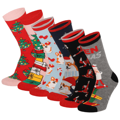 Kerstsokken dames - 6-Pack - Multi Color - Maat 36/41 - 3 kerstballen - kerst sokken - sokken kerstmis - kerstsokken decoratie