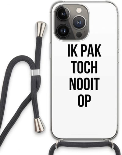 Case Company® - Hoesje met koord geschikt voor iPhone 13 Pro hoesje met Koord - Ik pak nooit op - Telefoonhoesje met Zwart Koord - Bescherming aan alle Kanten en Over de Schermrand