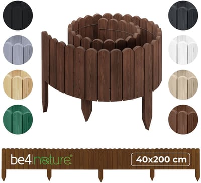 be4nature Flexibele houten border 40 x 200 cm Donkerbruin Geïmpregneerde rolborder plantenrand tuinhek decor palissade graskant