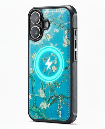 Casemania Hoesje Geschikt voor Apple iPhone 17 - Amandelbloesem Print - Van Gogh - Magnetisch Kunstleren Back Cover - Telefoonhoesje Geschikt voor MagSafe