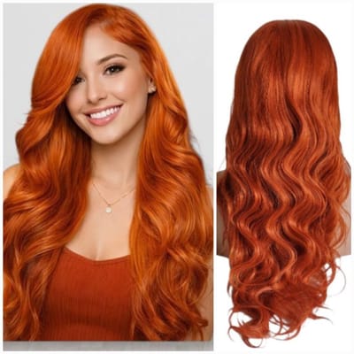 Luxe Oranje Gember- Dames Lang Golvend Haar- Pre-Plucked Pruik – Braziliaans Remy Echt Haar – 13x4 lace Frontaal – 70cm– Frazimashop