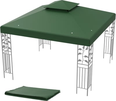 COSTWAY Vervangend dak voor paviljoen, paviljoendak, vervangende hoes met schoorsteendak, afvoergaten en klittenbandsluitingen (groen)
