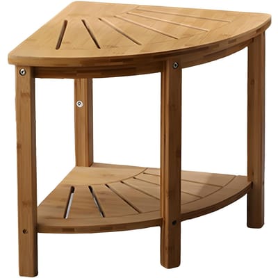 Tabouret de douche d'angle avec étagère de rangement Antidérapant Bambou naturel Banc de douche Multifonctionnel Douche