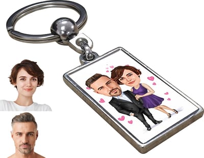 Valentijn Karikatuur Liefde Man & Vrouw - Karikatuur Sleutelhanger met Jouw Foto - Cadeau - Verjaardag - Kerst - Kado - Valentijn - Gepersonaliseerd Cadeau