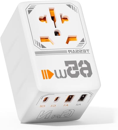 65W GaN Reisadapter Wereldwijd met Snelladen, 2 USB C en 2 USB A, Ideaal voor EU, VS, UK, Italië, Japan en Australië