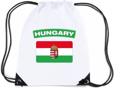Hongarije thema sporttas - nylon rijgkoord rugzak - wit met vlag print - supporters - 11 liter - 45 x 34 cm