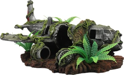 Terra Della - Aquarium/Terrarium ornament - Vliegtuigwrak jungle - 30 x 19 x 17 cm