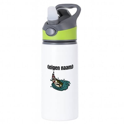 Hacebo® - vis met eigen naam waterfles met rietje groen - Vis - vissen liefhebbers - iemand die houdt van vissen - verjaardag - cadeau - kado - geschenk - water fles - 650ML