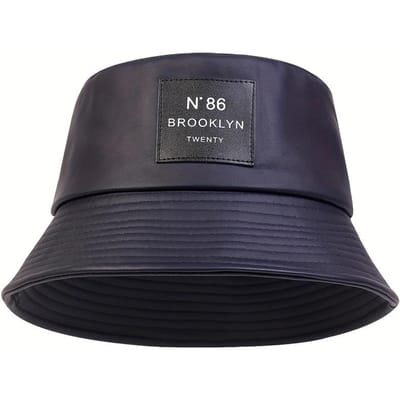 Unisex Brooklyn Leren Label Bucket Hat PU Leer Vissershoed Outdoor Reishoed Zonbescherming Hoeden voor Mannen Vrouwen Bucket Hoeden Vloot