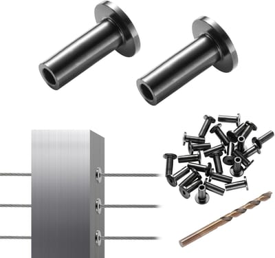 101-Pack T316 Marine Roestvrijstalen Beschermhulzen voor 3,2 mm Staalkabelbalustrades, Doe-Het-Zelf Balustrades, Incl. Gratis Boor, Zwart