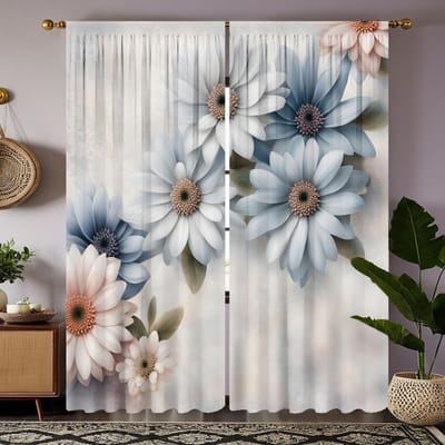 2 stuks HD blauw bloemenlandschap decoratief gordijn Blauw digitaal bedrukt gordijn Woondecoratie stijl Versierde woonkamer bed W52H63inchW132H160cm gray