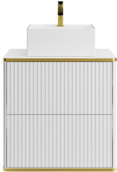 Vente-unique Hangmeubel voor badkamer met ribbels en goudkleurige rand met vierkante opbouwwastafel - Wit - B60 cm - KELIZA