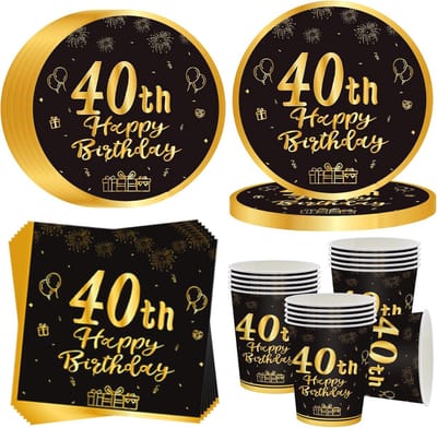Verjaardagservies 40ste verjaardag - zwart goud - voor 16 gasten - feestelijke decoratie - SnelShoppen