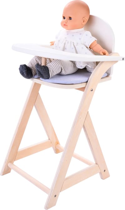 Poppenstoel Grijs/Wit – Houten Poppenkinderstoel met Kussentje – Poppenstoel voor Rollenspel – Geschikt voor Alle Poppen – Engelhart