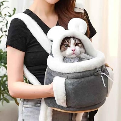 KZQ Kattenrugzak, kattenrugzak met dubbele zakken, warme winterrugzak voor katten met zakken, gezellige reistas voor katten, rugzak voor huisdieren aan de voorkant, geschikt voor kleine honden, binnenkatten, reizen (kleur B, medium)
