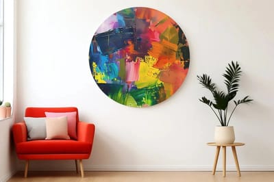 Rond Schilderij - Kleurrijke Muurcirkel - Moderne kunst print op Dibond - 80 cm