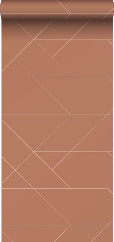 ESTAhome behang grafische lijnen terracotta - 53 cm x 10.05 m - 139373