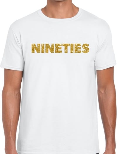 Nineties goud glitter tekst t-shirt wit heren - Jaren 90 kleding S