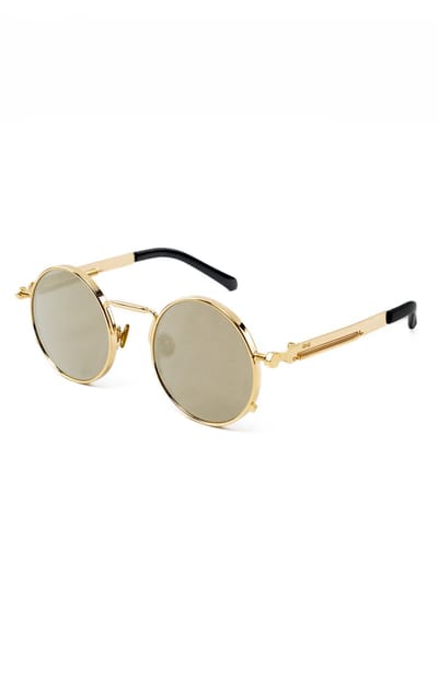KIMU® Ronde Zonnebril Hipster - Goud Montuur Rond - Gouden Spiegelglazen - Vintage Retro Hippie Brilletje Sixties Seventies Festival
