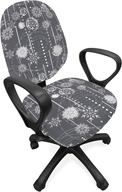ABAKUHAUS winterbureaustoel met overtrek, sneeuwstorm, decoratieve beschermhoes gemaakt van rekstof, antracietgrijs wit