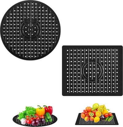Siliconen spoelbakmat set - keuken gootsteeninzetstuk voor porseleinen spoelbak - groenten en fruit servies en glaswerk - zwart