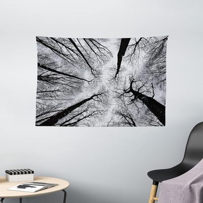 ABAKUHAUS Griezelig Wandtapijt, Donkere Winterbosboom, Woonkamer Slaapkamer Wanddoek Zijdezacht Satijn Wandtapijt, 150 x 100 cm, Zwartgrijs