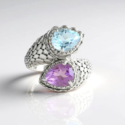 Cavill - 925 Sterling Zilver Ring met Lavendel Amethist 1,206 ct en Hemelsblauwe Topaas 1,629 ct - Modern Druppelvorm