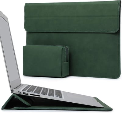 Famanu – 15-16 Inch Laptop Hoes Sleeve met Standaard Functie voor laptop Pro 16 M4/M3/M2/M1 2025-2019, laptop Pro 15 2015-2012, XPS 15, Laptopsleeve met Zakje, Middernacht Groen