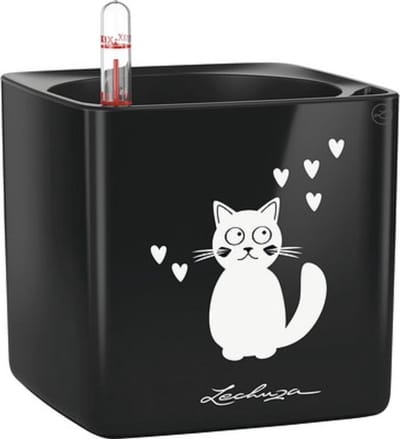LECHUZA CUBE Glossy CAT 14 - Plantenbak - met uitneembare binnenbak - met bewateringssysteem - ALL-IN-ONE set - zwart hoogglans