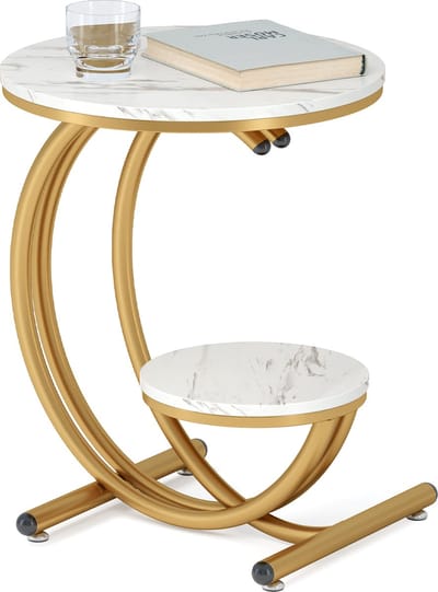 TRIBESIGNS - Bijzettafel - Modern Design - Nachtkastjes - Koffietafel - Wit / Goud - 50x50x60 cm