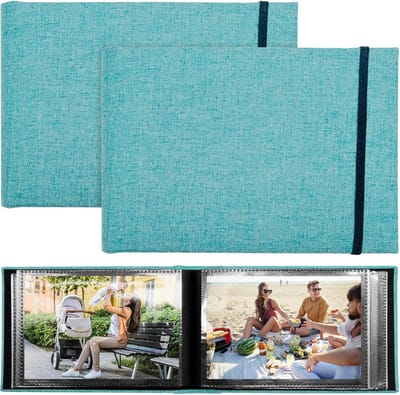 2x Klein Fotoalbum 6x4 Insteekbaar voor 200 Foto's - Stoffen Geheugenboek Blauw