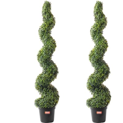 Lot de 2 Arbres Topiaires Buis Artificiels 1,5m Plante Fausse Décor UV Intérieur/Extérieur