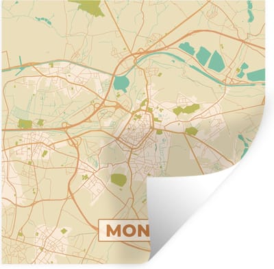 Muurstickers - Sticker Folie - Stadskaart - België - Mons - Kaart - Plattegrond - 100x100 cm - Plakfolie - Muurstickers Kinderkamer - Zelfklevend Behang XXL - Zelfklevend behangpapier - Stickerfolie