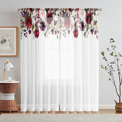 2 Pièces Rideaux Imprimés Rose Sensation Noble Écarlate Numérique HD Décoration de Maison Style Décoration Salon Chambre à Coucher Rideaux à Tringle Cur W52H63inchW132H160cm white