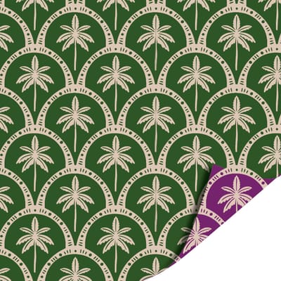 Het Inpakhuis - Cadeaupapier - Inpakpapier - Kadopapier - Boho - Tropical Deco - Palmbomen - Groen - Paars - 50cm x 3m