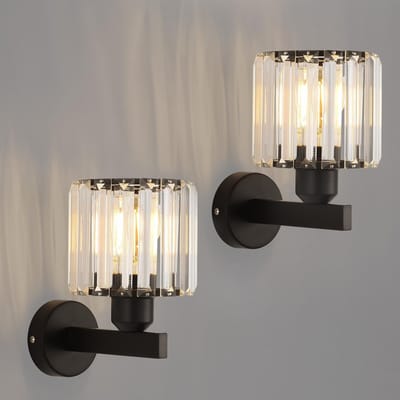 Moderne Zwarte Wandlamp Kristal (2x) - Sfeervolle Binnenverlichting voor Woonkamer, Slaapkamer en Hal (E27 Fitting)