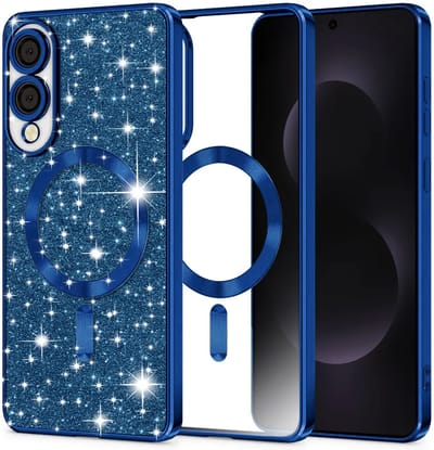 Hoesje geschikt voor Samsung Galaxy S25 Edge - Techsuit Luxury Glitter Back Cover - Geschikt voor MagSafe - Donkerblauw