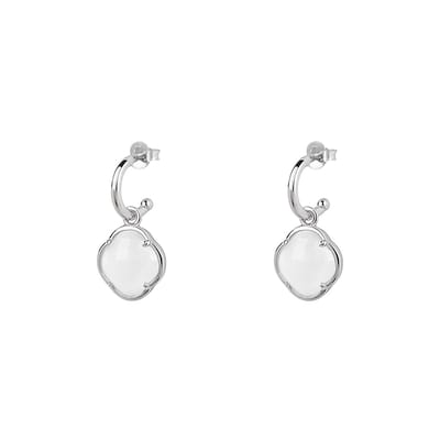 Oorbellen Dames Klaver Maansteen Zilver (925 Sterling Silver) | cadeau dames