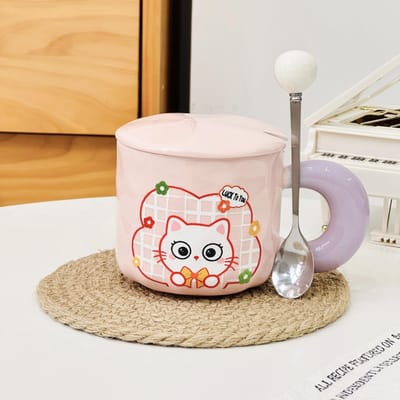Schattig Konijn met Deksel Rietjesbeker Cartoon Hoge waarde Grote Capaciteit Souvenir Mok Meisje Stel Keramische Bekerset 380ML