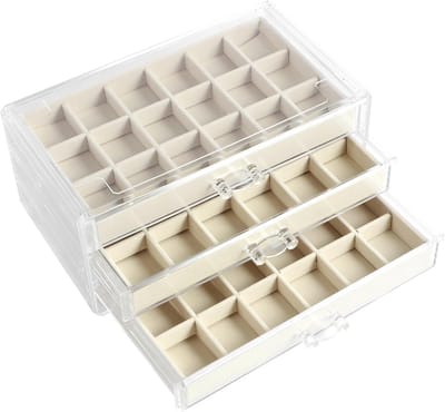 Display Case met 3 Lades voor Kristallen en Sieraden - Ruime Opbergdoos met 54 Vakken