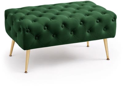 Gestoffeerde Bank MADRID 80 cm / Banken voor de Slaapkamer / Halbank / Bank met gewatteerd patroon / fluweel Bank met Gouden poten / Flesgroen