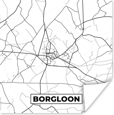 Poster Stadskaart – Zwart Wit - Kaart – Borgloon – België – Plattegrond - 100x100 cm XXL